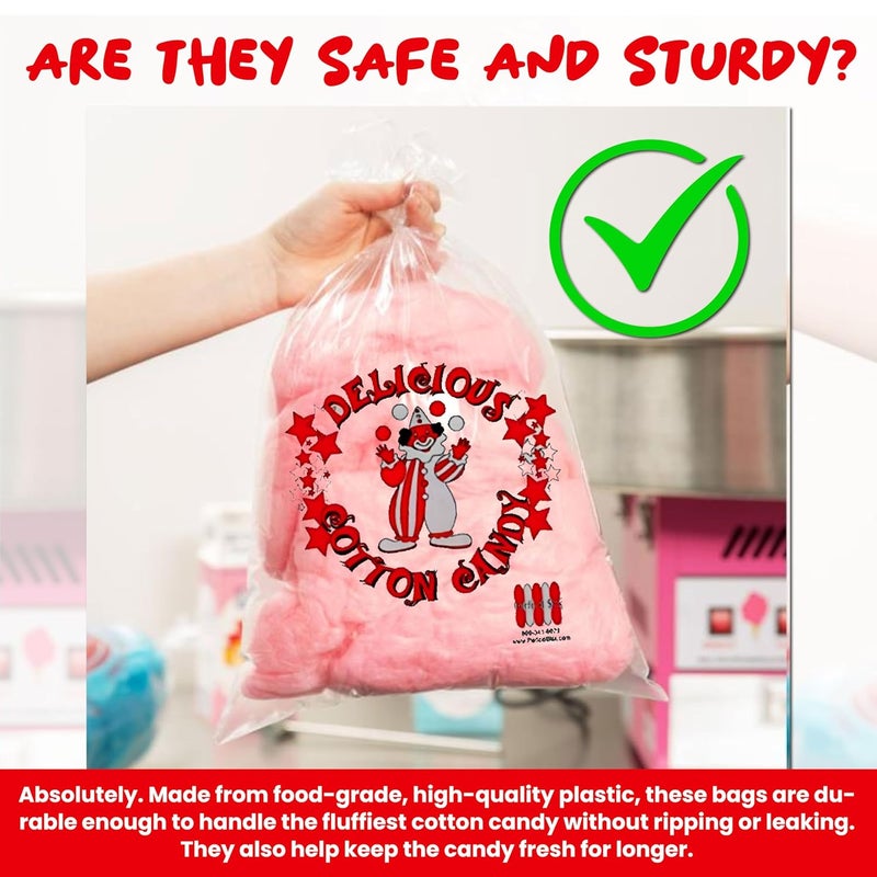 Perfectware Cotton Candy Bags with Clown Design. Includes Twist Ties- Pack of 100ct - Image 4